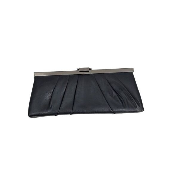 Jessica McClintock Evening Bag Black Convertible Clutch Faux Leather Gunmetal - Picture 16 of 17